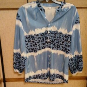 Blue Leopard Print Blouse